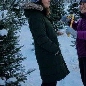 Green Down Jacket with Faux Fur Hood